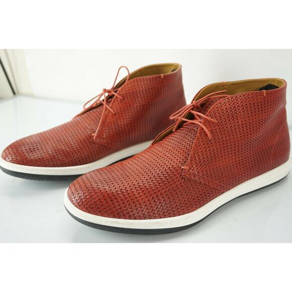 Giorgio Armani Red Perforated Leather High Top Sneakers Size 9.5 New $615 Chukka main image 4
